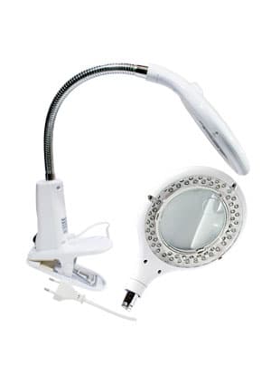 31-0244, Лупа настольная, 3Х/12Х, подсветка 60LED, прищепка, белая