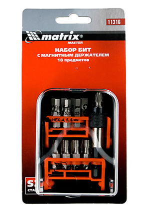 11316, Набор бит, с магнитным держателем 18пред. S2сталь