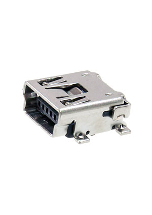 1734035-1, Разъем Mini USB Типа B, USB 2.0, Гнездо, 5 вывод(-ов), Поверхностный Монтаж (SMD), Прямой