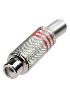 1-213, гнездо RCA металл на кабель пайка красный (3 полосы)