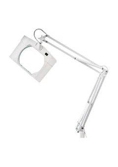 31-0111, Лупа на штат., квадр., наст.,5Х, с подс. на струбцине, белая