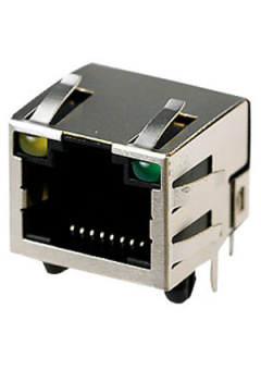TP8P8C (RJ45) ГНЕЗДО CAT5E СВЕТ. ЖЕЛ./ЗЕЛ., TP8P8C (RJ45) гнездо сетевое.на плату. экран.cat.5E, свет. жел./зел.