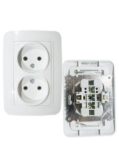 70017, Розетка двойная 2 м без заземления  белый встроенный монтаж