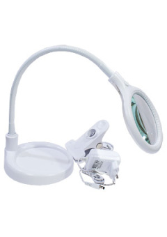 31-0247, Лупа настольная на подставке + прищепка,3Х, подс.30LED, белая